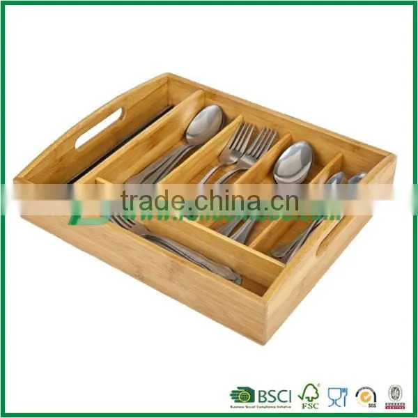 Bamboo wooden flatware tray with handle