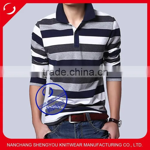 Custom Cotton Spandex Yarn Dyed Mens Polo t Shirt