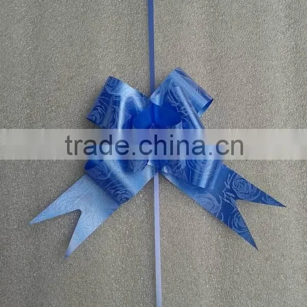 HOT SALE ! Rose Printing Blue Poly Ribbon Butterfly Pull Bow for Holliday Gift Wrapping Decorations
