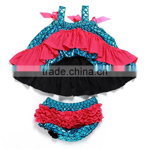 Wholesale Mermaid Outfit Girls Swing Top With Ruffle Bloomers Baby Clothes photo-2