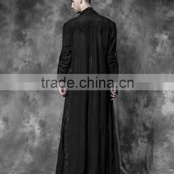 BLACK Ravenous Long Jacket Trench Coat Mens Goth Steampunk Punk photo-2