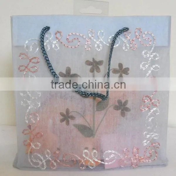 Fine 100% Cotton Transparent Indian Manufactured Organza Bag With Natural Dry Flower Work & Hand Embroidery
