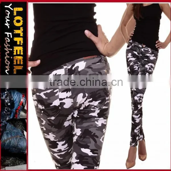 Designer Black Camo Low Cut Pants Women Denim Skinny Jeans(LOTX016)
