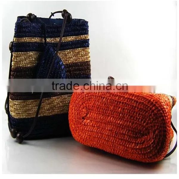 Hot !!!2016 Women Summer Beach Bags Fashion Strip Straw Bags Lady Woven Beach Handbags Shoulder Bag For Travel Vacation photo-2