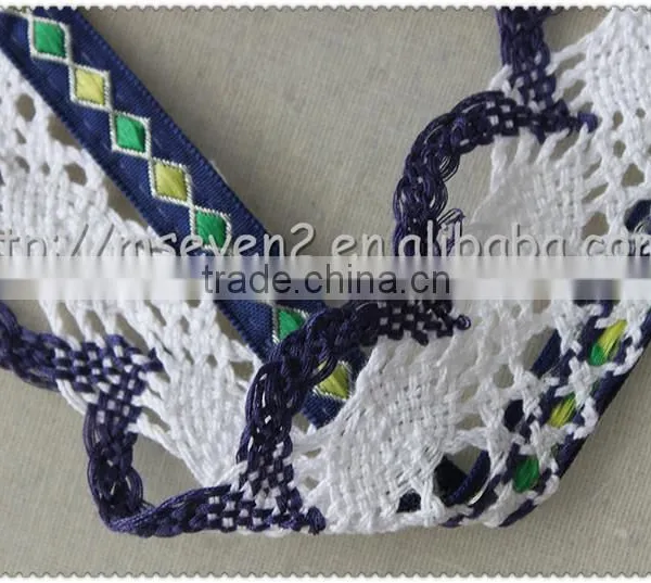 Hot Fashion Black / White Colors Scalloped Shaped Cotton Trims, Jacquard Ribbon With Cotton Lace photo-4