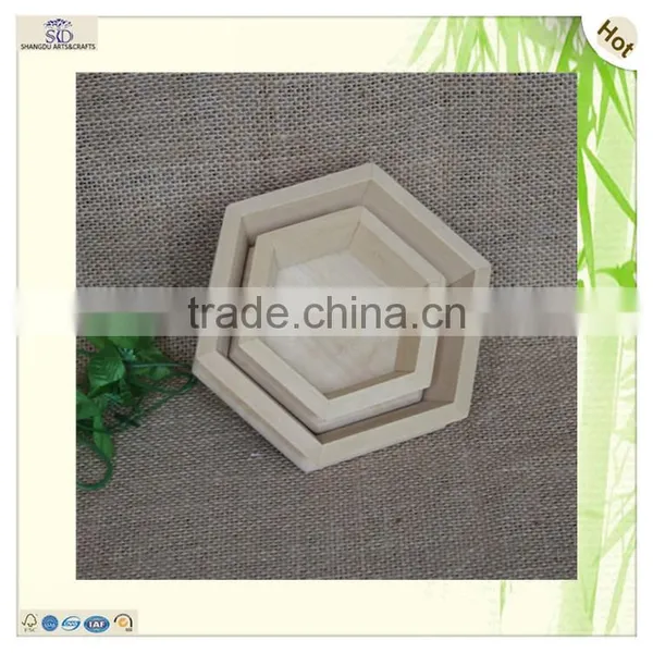 Individual Hexagon Wood Storage Picnic Tray Hamper photo-3