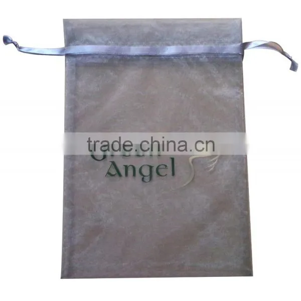White Organza Pouch With Printed Ribbon Drawstring photo-5
