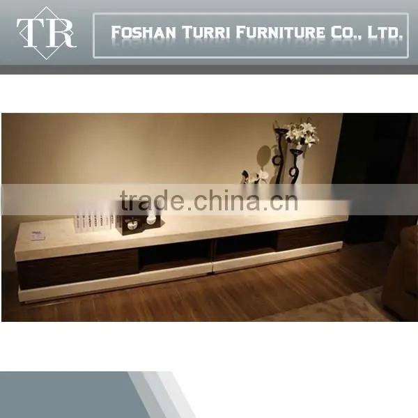 Classical Ebony Veneer Natural Marble TV Stand photo-4