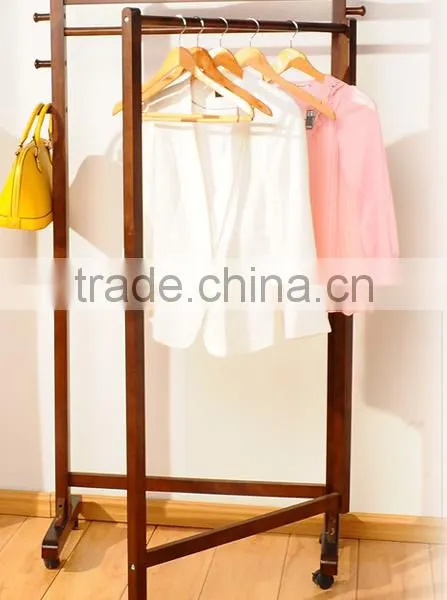 Wooden Clothe Rack With Omni-directional Wheel Wooden Coat Hanger photo-2