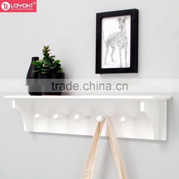 Wooden Wall Shelf With Coat Hooks for Indoor Room Wall Decoration Wall Floating Shelf With Wooden Clothes Pegs photo-4