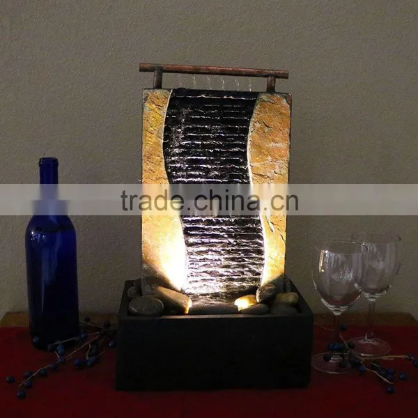Bending Slate Tabletop Water Fountain With LED Light photo-3
