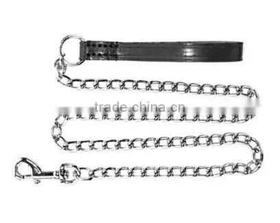 Durable Dog Choke Chain Pet Leash With Leather Leash,High Quality Dog Leash Choke Chain And Metal Chain Pet Leash photo-2