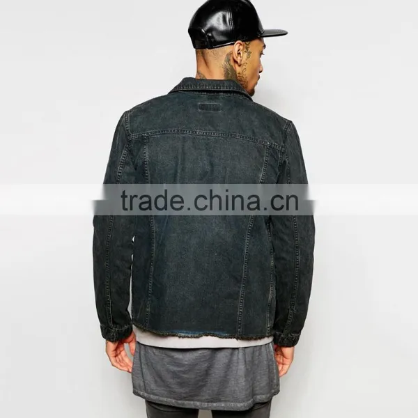 Black Plain Wholesale Denim Jacket Men Custom Cheap Price photo-2
