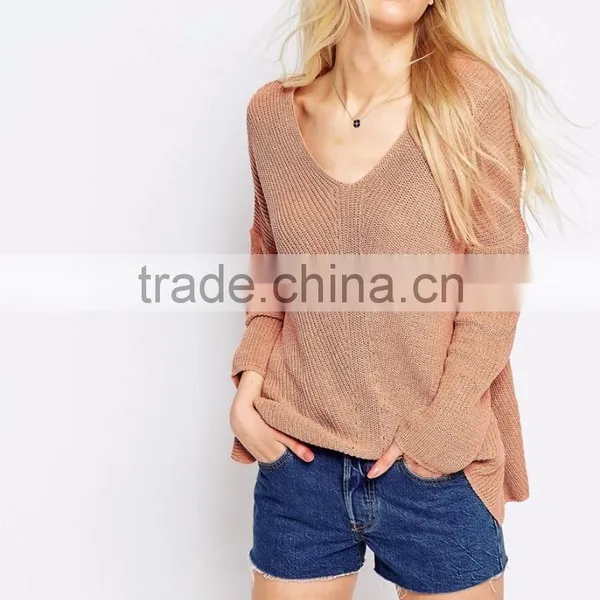 Plus Size Design Of Hand Knitting Causal Loose Sweater In Slouchy Fit With V Front V Back And Tie Detail photo-3