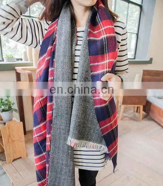 Plaid Cross Mixed Colors Women Winter Warmers Accessaries Woolen Scarves Shawls Women Fashion Scarves photo-2