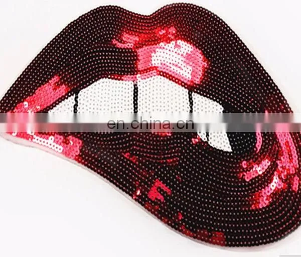 Embroidered Patches Lip / Lipstick Iron On Patch Sewing On Sequins photo-2