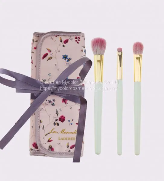 3pcs Matcha Color Practical Eyeshadow Brush Wool Hair Makeup Brush Set Portable OEM With Sack
