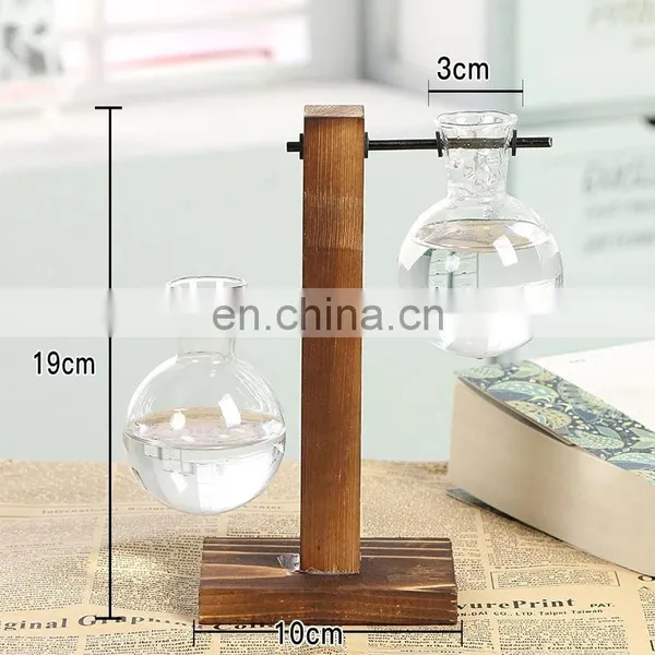 Terrarium Hydroponic Plant Vases Vintage Flower Pot Transparent Vase Wooden Frame Glass Tabletop Plants Home Bonsai Decor photo-4