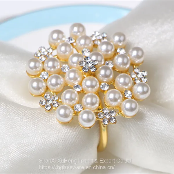 Wholesale Diamond Pearl Napkin Ring Wedding Hotel Napkin Button Holder photo-2