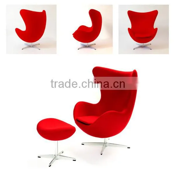 Replica Fiberglass Fabric /genuine Leather Egg Chair Ottoman With Aluminum Base Designed by Arne Jacobsen photo-3