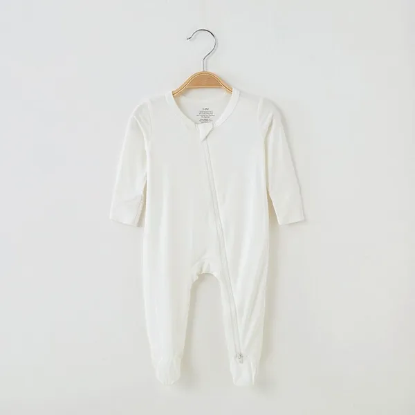 Newborn Baby Romper Clothes Long Sleeve Solid Zipper Bamboo Spandex Unisex Infant Rompers Baby Clothing Wholesale photo-2