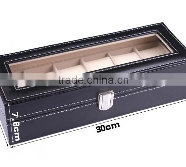 W806-6 6 Grid Slot Hot Sell Black PU Leather Watch Packaging Box in Promotion photo-2