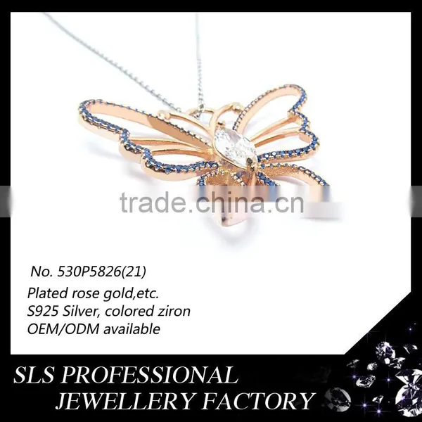 S925 Silver Gold Women Necklace With Big Large Pendant Butterfly Shape Pendant photo-3