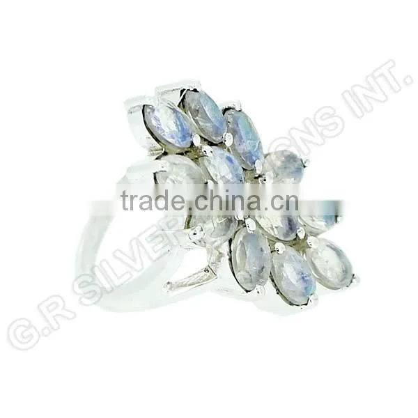 Pure 925 Sterling Silver Wholesale Ring,rainbow Moonstone Oval Gemstone Ring