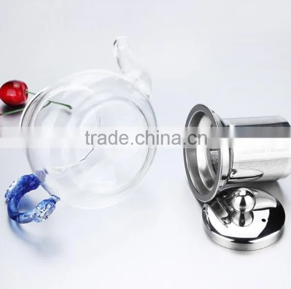 Hot New Products for 2015 Color Glass Tea Kettle With Stainless Steel Strainer photo-3