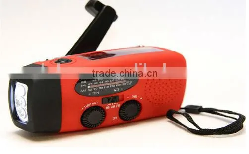 PORTABLE RECHARGEABLE DYNAMO SOLAR LED TORCH WITH AM/FM WEATHER ALERT RADIO AND CHARGER