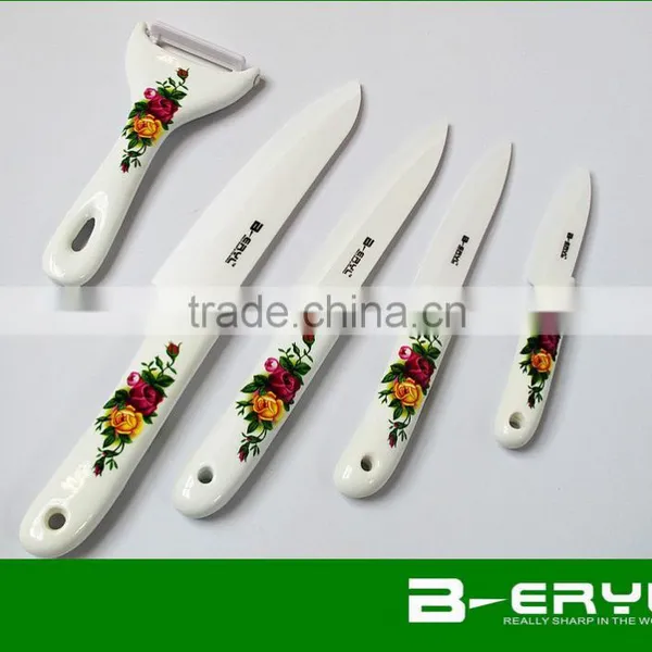 BERYL Applique Ceramic Handle 6pcs Gift Set , 3"/4"/5"/6"+peeler+Knife Holder Ceramic Knives Set, White Blade, CE FDA Certified photo-3
