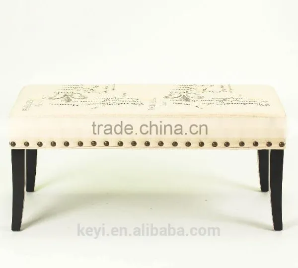 Solid Wood Style Home Furniture Fabric Foot Stool / Wooden Shoe Stool Bench (KY-3038) photo-2