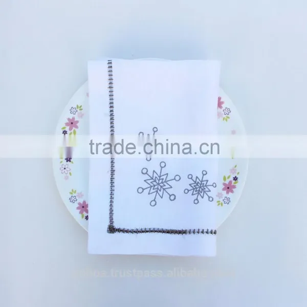 Hand Hemstitched Linen Napkin,snowflake Embroidered Napkin photo-2