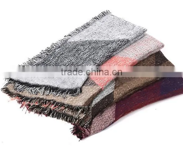 Lady Winter Fringe Wool Cashmere Plain Knitted Scarf Shawls photo-2
