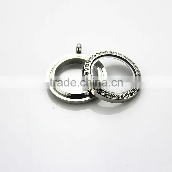 Wholesale 316L Stainless Steel 25mm Round Screw Glass Floating Locket With Rhinestone photo-4