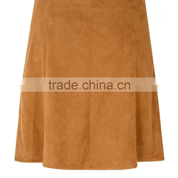 New Women Tan Suedette Button High Waist Skirt photo-2
