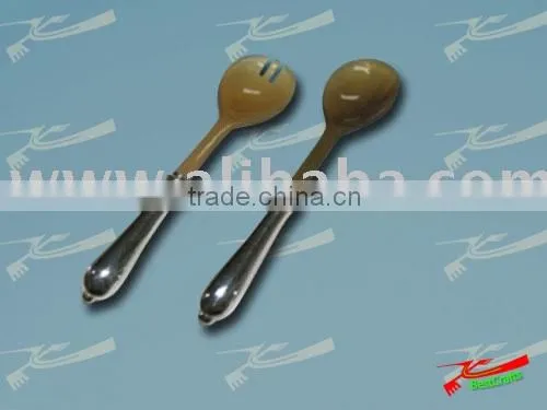 Horn Salad Set With Silver-Plated Handle