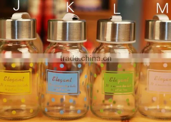 Pattern Colored Glass Drinking Bottles With ScrewMetal Lids photo-5
