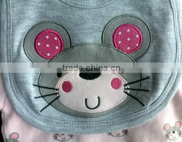 Soft Baby Girls Cotton Romper Set Romper+pants+bib photo-3