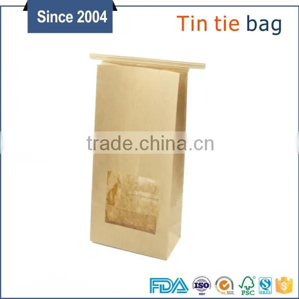 High Quality Tin Tie Square Bottom Paper Bag for Nuts Packaging