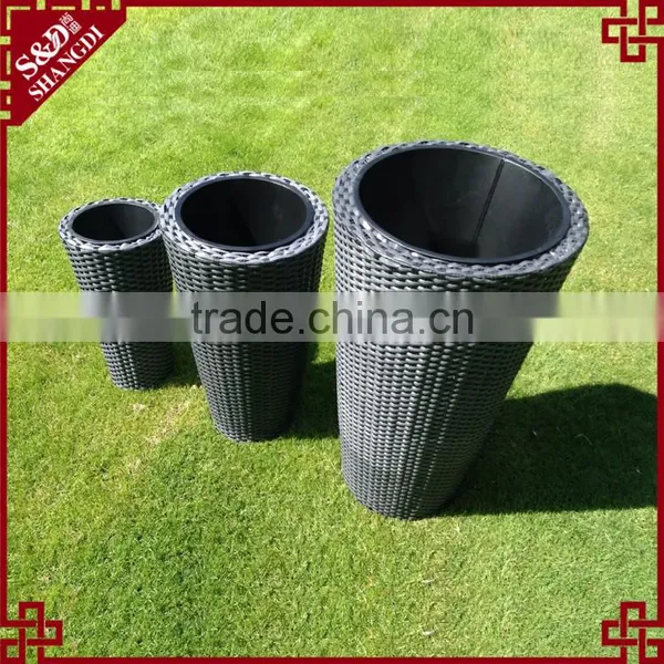 3-PC Cylindrical Shape Stackable Plastic Wicker Outdoor Garden Pots Large photo-3