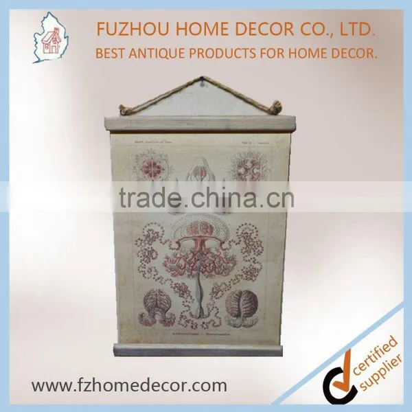 Classical Linen Printing Wall Scroll With Wooden Frame for Home Decor photo-6
