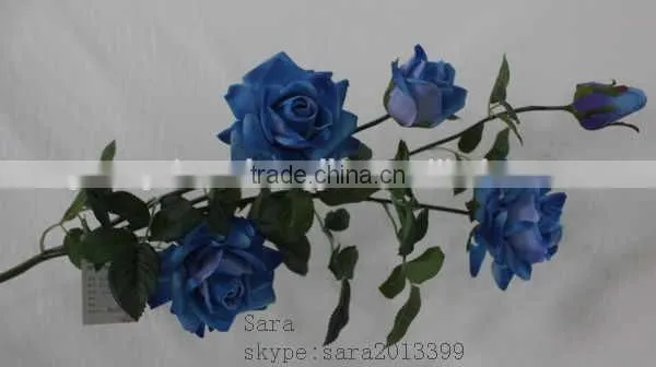 Bulk Artificial Fake Rose Flower Five Heads Royal Blue Flower Rose photo-4