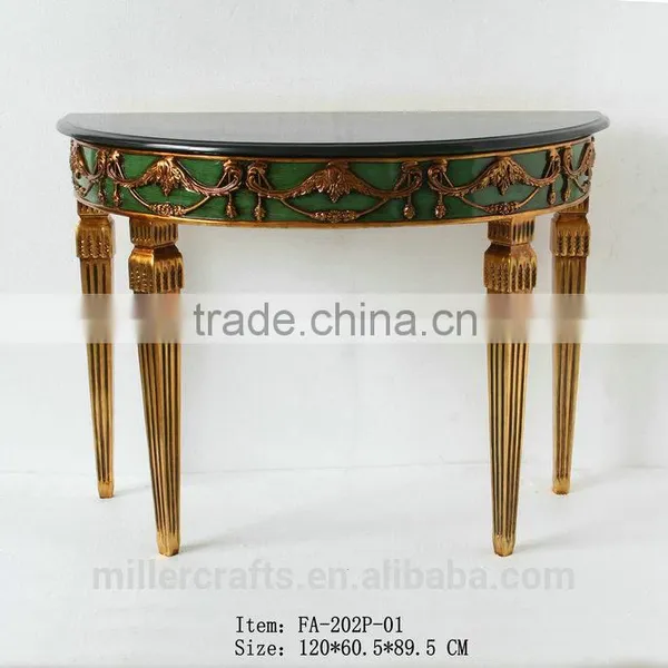 Half Moon Antique Table With Black Marble Table Top