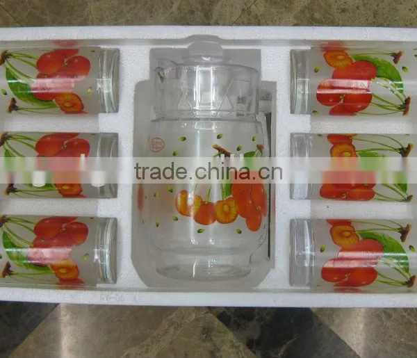 JK037 7pcs Glass Drinking Set with deco