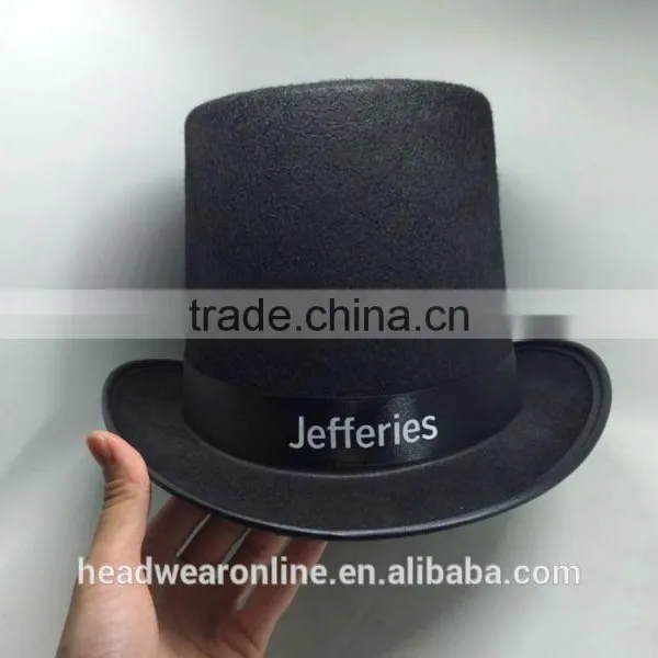 Fashion Black Round Top Hat With Custom Printing Logo Ribbon photo-5