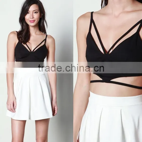 Two Pieces Sets for Women Black Crop Top and White Skirts for Women photo-3