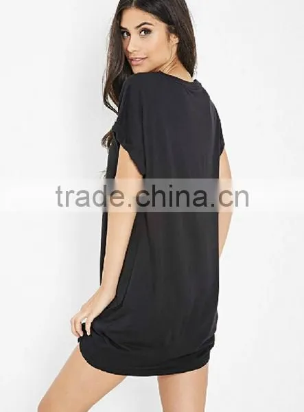 Cheapsale Summer Printed Ladies Loose Solid Black Color Casual Evening Dress Jersey China Supplier photo-2