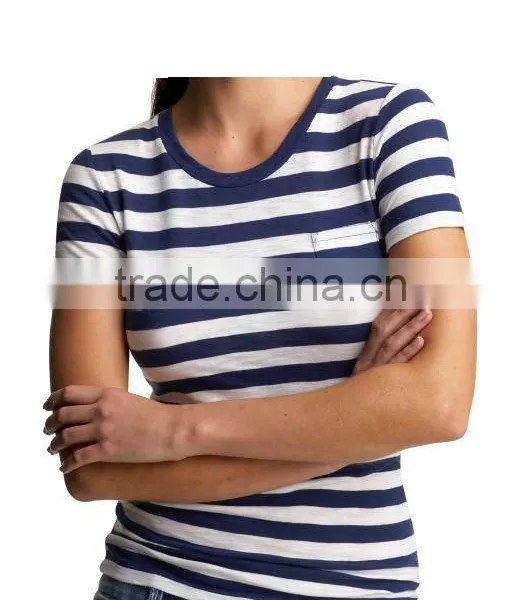 LADIES STRIPED CREW NECK T SHIRT