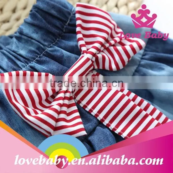 Latest Korean Stripe Bowknot Children Demin Jeans Skirts photo-6